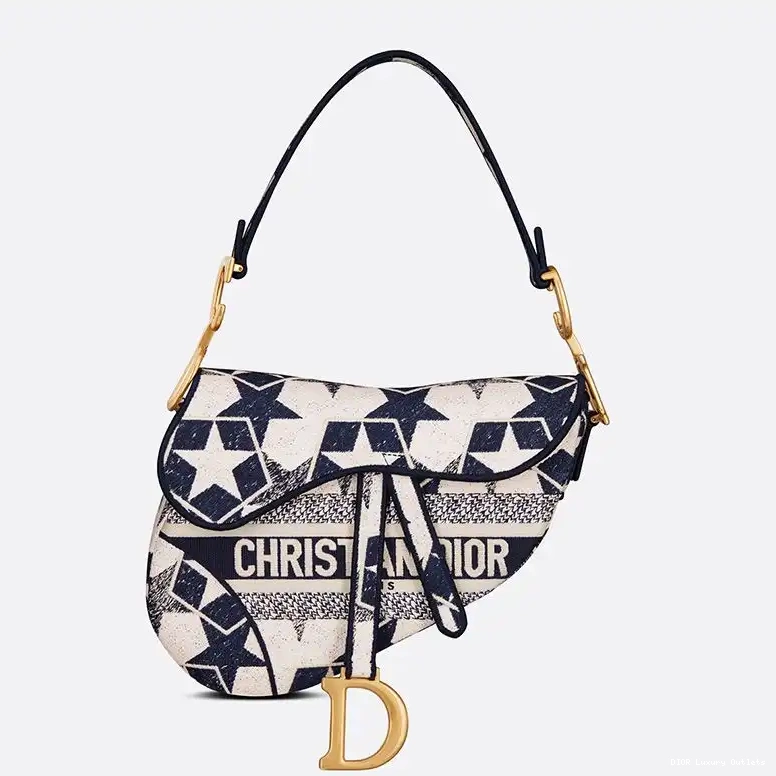 Dior Saddle Christian Blue White Motif Bag Canvas Etoile 0523 Luxury